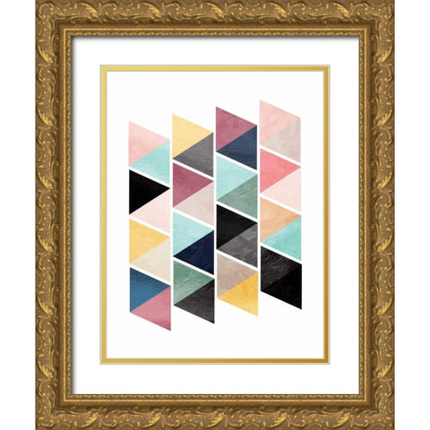 School Of Triangles Gold Ornate Wood Framed Art Print with Double Matting by OnRei