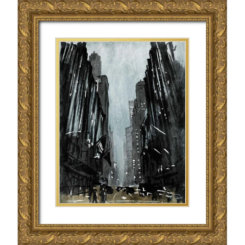 Street View Gold Ornate Wood Framed Art Print with Double Matting by OnRei