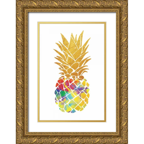 Gold Leaf Pineapple Gold Ornate Wood Framed Art Print with Double Matting by OnRei