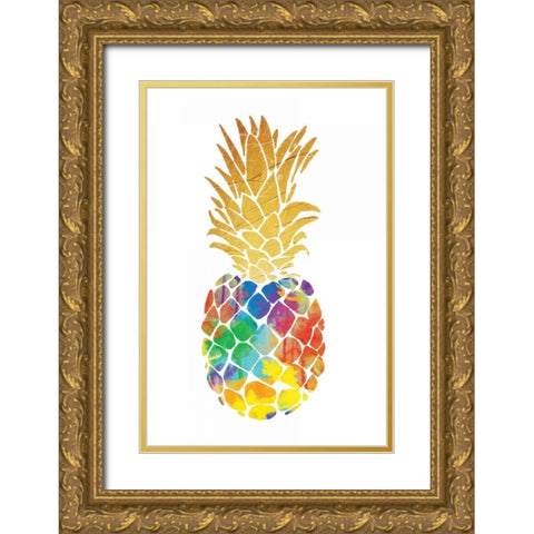 Gold Leaf Pineapple Mate Gold Ornate Wood Framed Art Print with Double Matting by OnRei