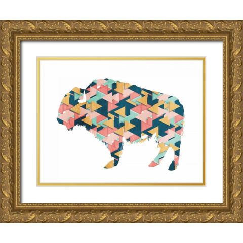 Layered Bull Triangles Gold Ornate Wood Framed Art Print with Double Matting by OnRei