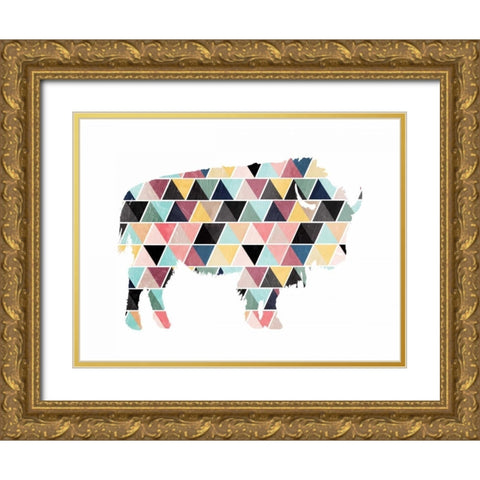 Spaced Bull Triangles Gold Ornate Wood Framed Art Print with Double Matting by OnRei