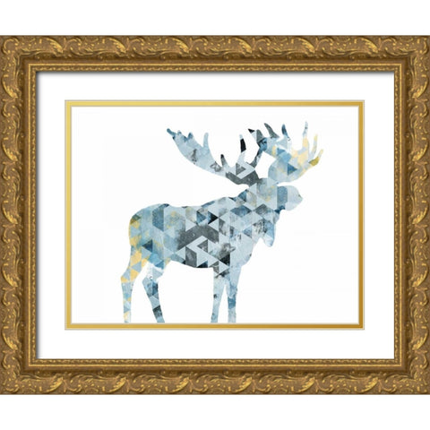 Blue Moose Triangles Gold Ornate Wood Framed Art Print with Double Matting by OnRei