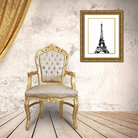 Grey Eiffel Triangles Gold Ornate Wood Framed Art Print with Double Matting by OnRei