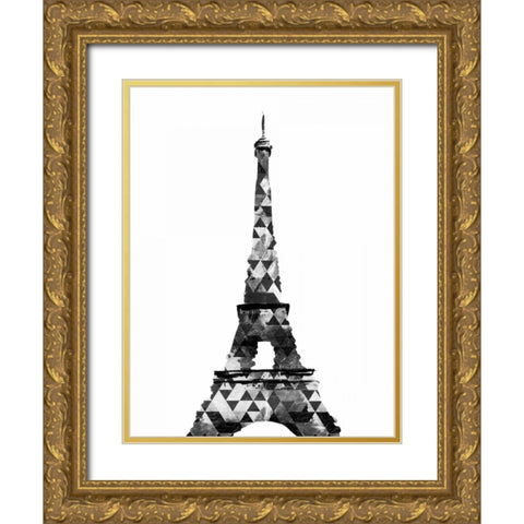 Grey Eiffel Triangles Gold Ornate Wood Framed Art Print with Double Matting by OnRei