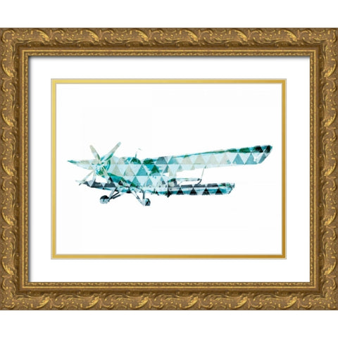 Sky Plane Triangles Gold Ornate Wood Framed Art Print with Double Matting by OnRei