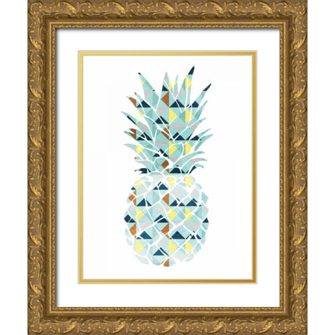 Pineapple Triangles Gold Ornate Wood Framed Art Print with Double Matting by OnRei