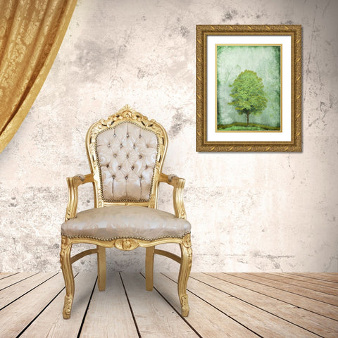 Green Tree Gold Ornate Wood Framed Art Print with Double Matting by OnRei