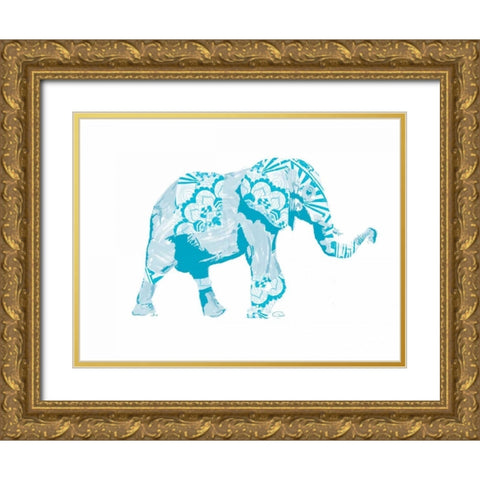 Blue Mandala Elephant Gold Ornate Wood Framed Art Print with Double Matting by OnRei