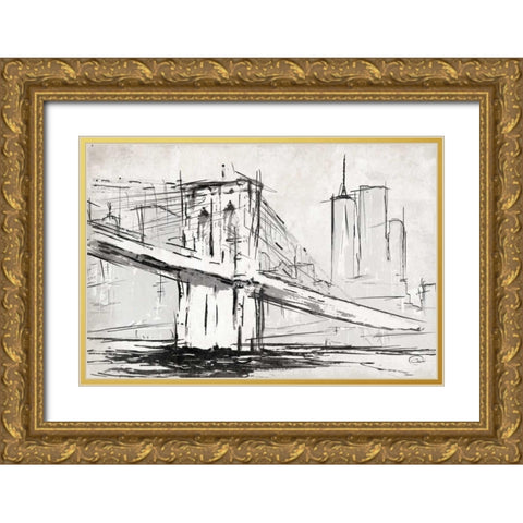 Brooklyn Sketch Gold Ornate Wood Framed Art Print with Double Matting by OnRei