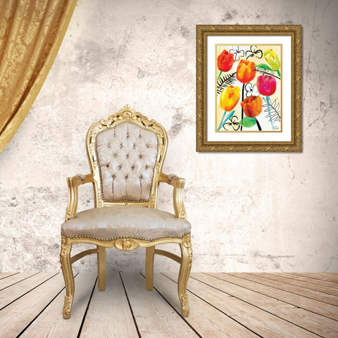 Floral Water Ink Mate Gold Ornate Wood Framed Art Print with Double Matting by OnRei