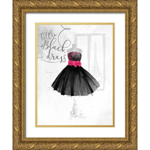 Little Black Dress Gold Ornate Wood Framed Art Print with Double Matting by OnRei