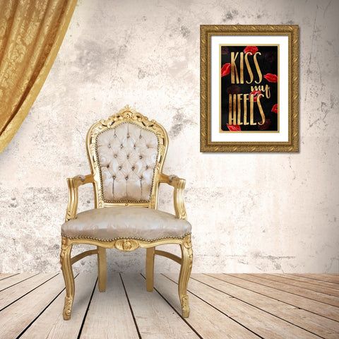 Kiss My Gold Heels Gold Ornate Wood Framed Art Print with Double Matting by OnRei