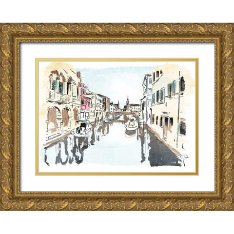 Venice In Ink Gold Ornate Wood Framed Art Print with Double Matting by OnRei