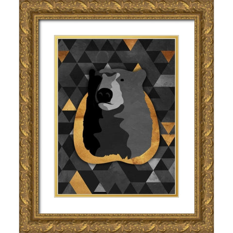 Dark Gold Triangular Bear Gold Ornate Wood Framed Art Print with Double Matting by OnRei