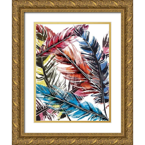 Feather Mix Gold Ornate Wood Framed Art Print with Double Matting by OnRei