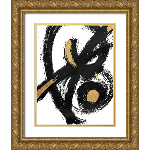 Jaidens Swirl Gold Ornate Wood Framed Art Print with Double Matting by OnRei