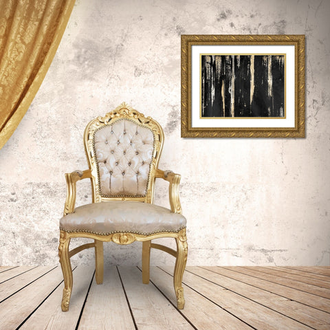 Gold Streaks Gold Ornate Wood Framed Art Print with Double Matting by OnRei