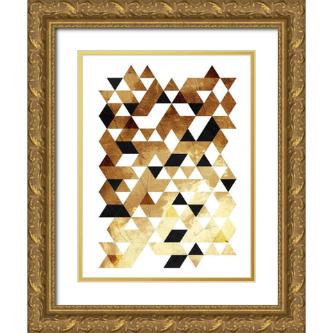 Golden Triangles Gold Ornate Wood Framed Art Print with Double Matting by OnRei