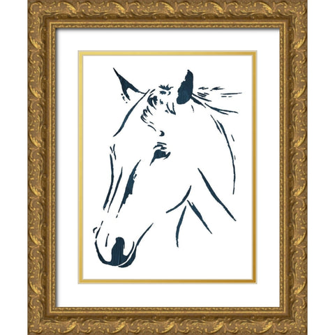 Blue Horse Gold Ornate Wood Framed Art Print with Double Matting by OnRei