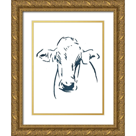 Blue Cow Gold Ornate Wood Framed Art Print with Double Matting by OnRei