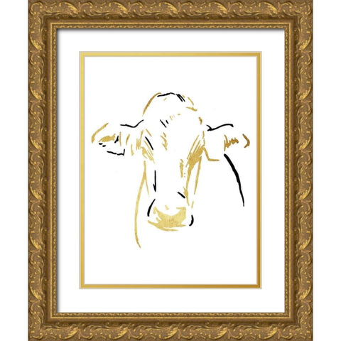 Gold Black Cow Gold Ornate Wood Framed Art Print with Double Matting by OnRei