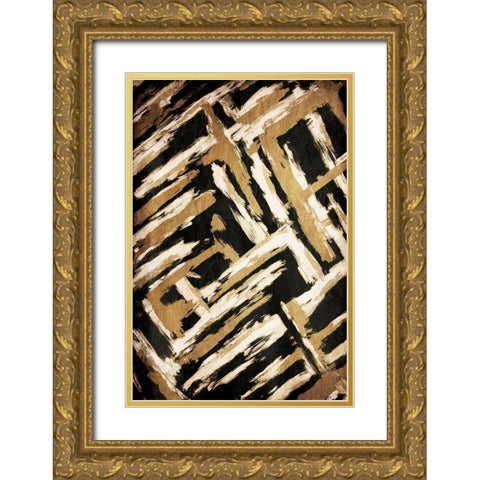 Hectic Maze Gold Ornate Wood Framed Art Print with Double Matting by OnRei