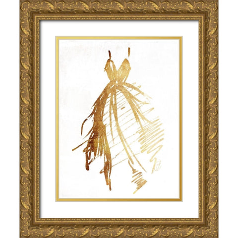 Runway Dress Gold Ornate Wood Framed Art Print with Double Matting by OnRei