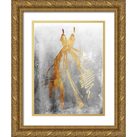 Runway Dress Textured Gold Ornate Wood Framed Art Print with Double Matting by OnRei