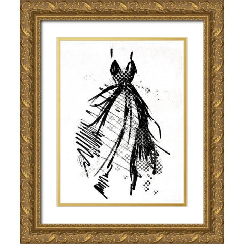 Silver Runway Dress Gold Ornate Wood Framed Art Print with Double Matting by OnRei