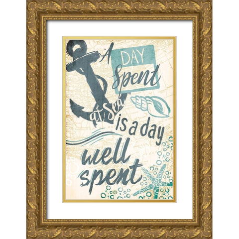 A Day At Blue Sea Gold Ornate Wood Framed Art Print with Double Matting by OnRei