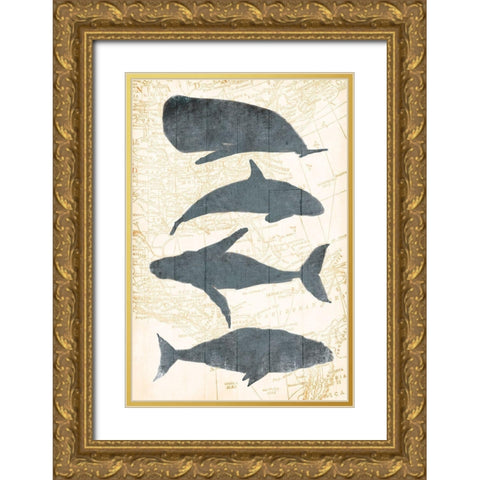 Whale Map Gold Ornate Wood Framed Art Print with Double Matting by OnRei