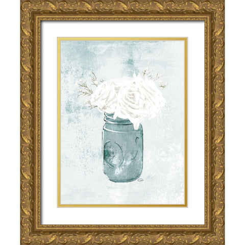 Flowers In A Jar Gold Ornate Wood Framed Art Print with Double Matting by OnRei