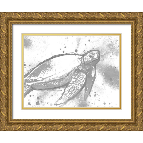 Turtle In The Grey Gold Ornate Wood Framed Art Print with Double Matting by OnRei