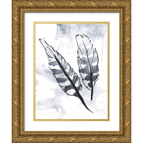 Silver Feathers Gold Ornate Wood Framed Art Print with Double Matting by OnRei