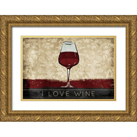 I Love Wine Gold Ornate Wood Framed Art Print with Double Matting by OnRei