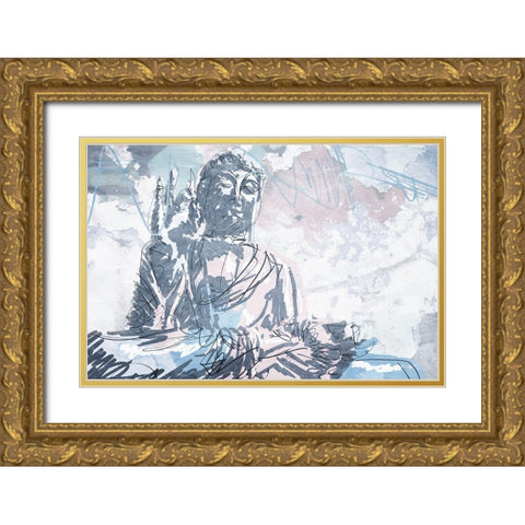 Meditate Gold Ornate Wood Framed Art Print with Double Matting by OnRei