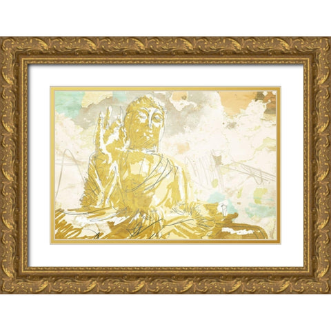 Meditate Gold Gold Ornate Wood Framed Art Print with Double Matting by OnRei