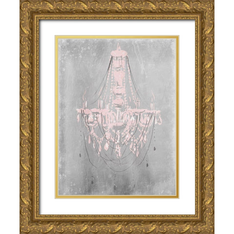 Chandelier In Smoke Gold Ornate Wood Framed Art Print with Double Matting by OnRei