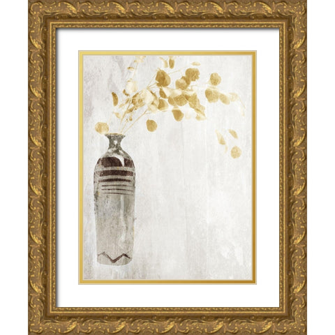 Yellow Flowers In Vase Gold Ornate Wood Framed Art Print with Double Matting by OnRei