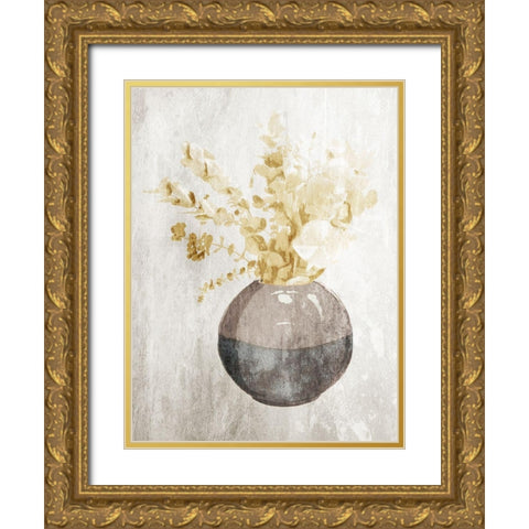 Yellow Flowers In Vase Mate Gold Ornate Wood Framed Art Print with Double Matting by OnRei