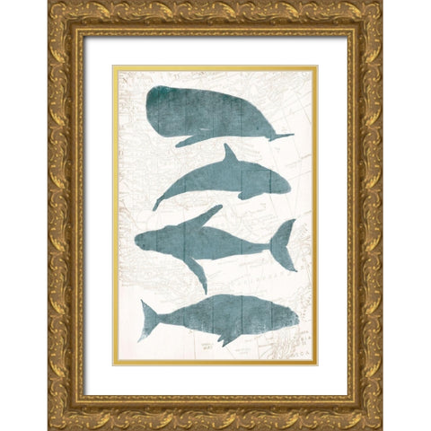 Sea Life Gold Ornate Wood Framed Art Print with Double Matting by OnRei