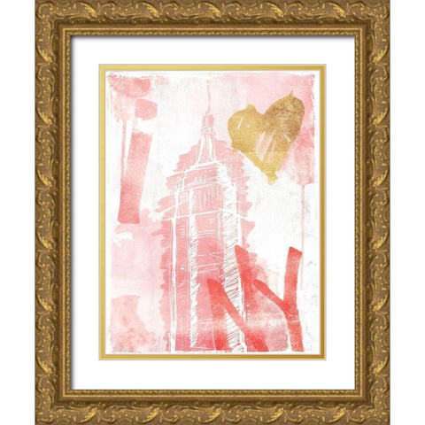 I Love NY Blush Gold Ornate Wood Framed Art Print with Double Matting by OnRei