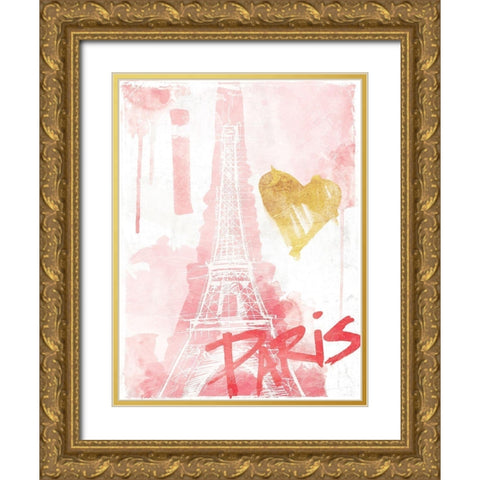 I Love Paris Blush Gold Ornate Wood Framed Art Print with Double Matting by OnRei