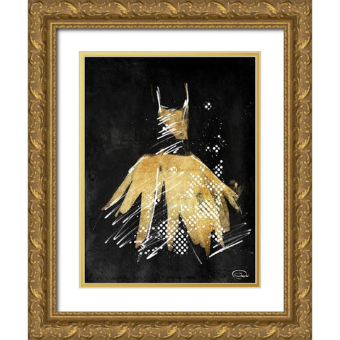 Gold Dress White Dots Gold Ornate Wood Framed Art Print with Double Matting by OnRei