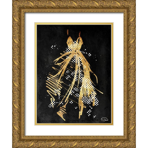 Gold Dress White Dots Three Gold Ornate Wood Framed Art Print with Double Matting by OnRei