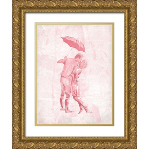 Kiss In The Blush Gold Ornate Wood Framed Art Print with Double Matting by OnRei