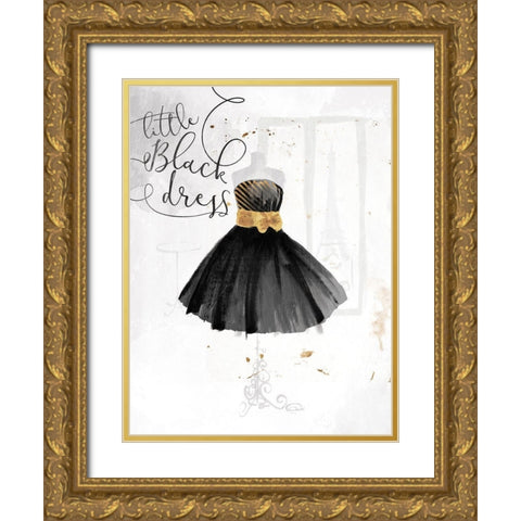 Little Black Gold Dress Gold Ornate Wood Framed Art Print with Double Matting by OnRei