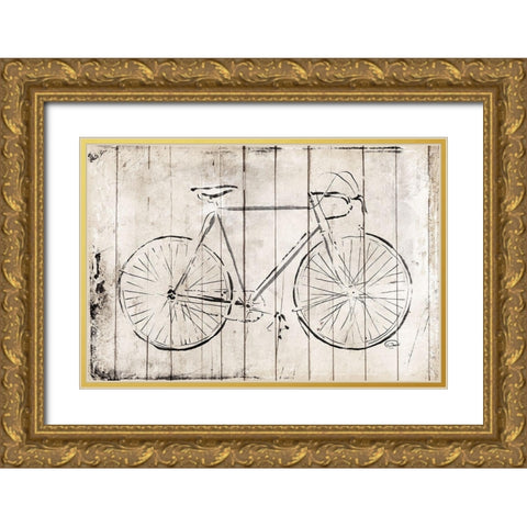 Grey Bike Gold Ornate Wood Framed Art Print with Double Matting by OnRei