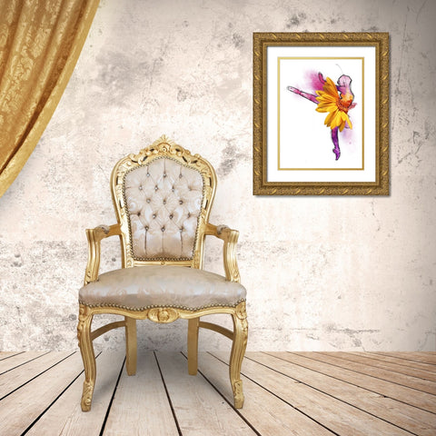 Sunny Ballerina Gold Ornate Wood Framed Art Print with Double Matting by OnRei